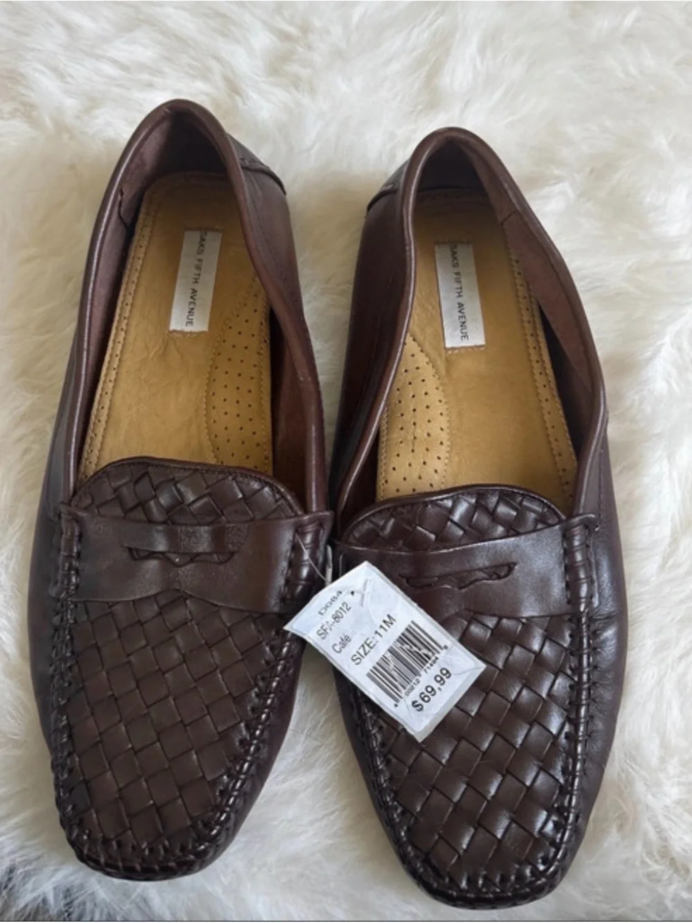 Saks Fifth Avenue Dark Brown Woven Leather Penny Loafers